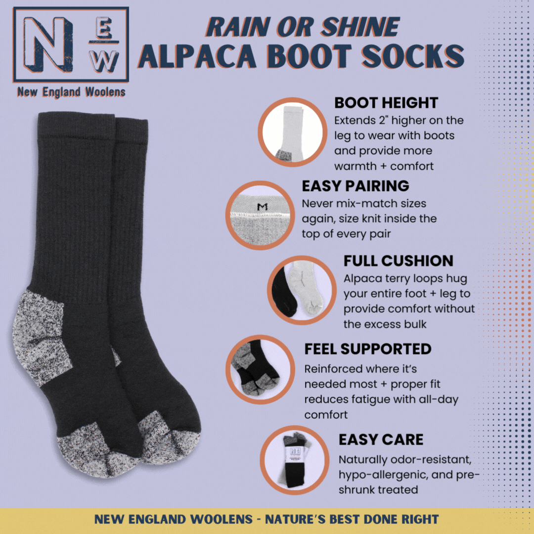 Rain or Shine Alpaca Boot Socks Made in USA - Soft, Warm, Easy Care – New  England Woolens